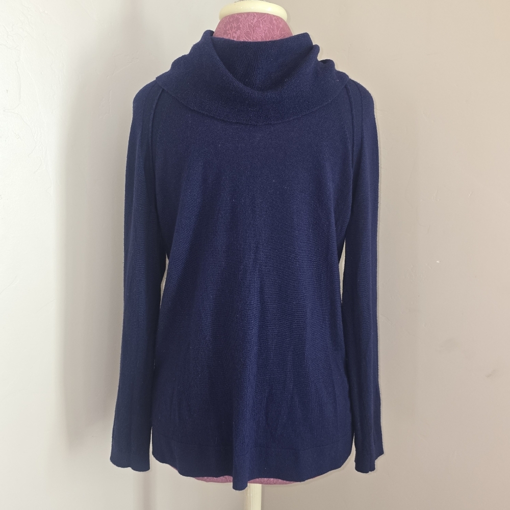 100% Merino Wool Lands End Canvas 1963 womens soft cowl mock neck sweater navy M